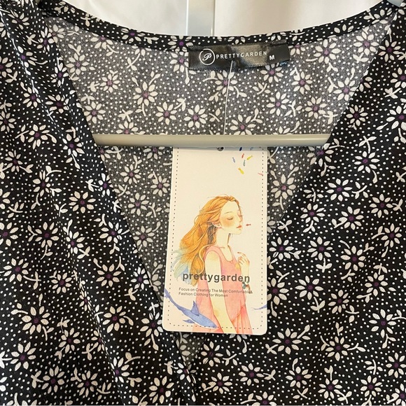 NWT Prettygarden Cottagecore Prairie Boho Floral Faux Wrap High Low Dress Size M - Picture 3 of 9